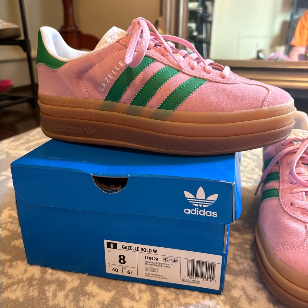 adidas Gazelle Bold W Pink with Green Stripes